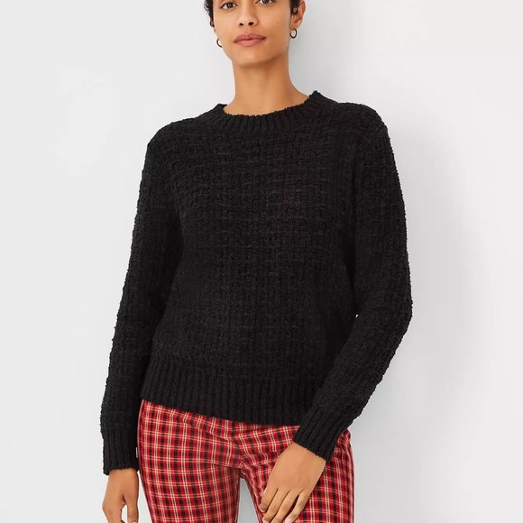 Ann Taylor NWT cozy black “Tweed Sweater” L - Picture 1 of 7